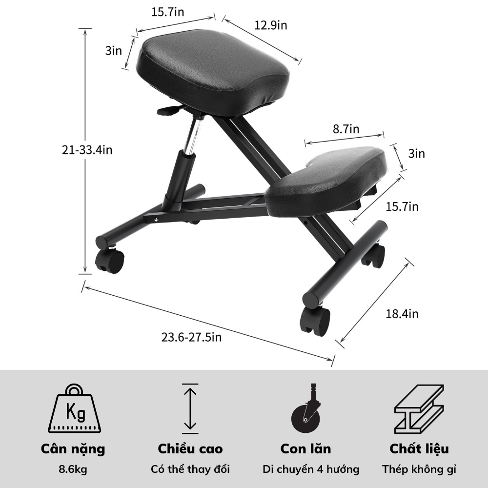Ghế chân quỳ chống gù lưng hỗ trợ cột sống, ghế chỉnh tư thế ngồi chống cận thị.