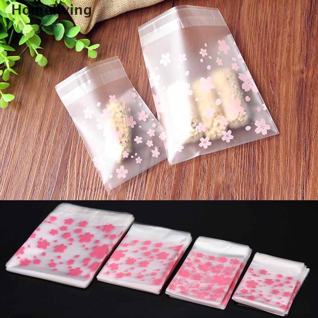 Set 100 Túi Đựng Bánh Kẹo Tự Dính Họa Tiết Hoa Anh Đào Xinh Xắn