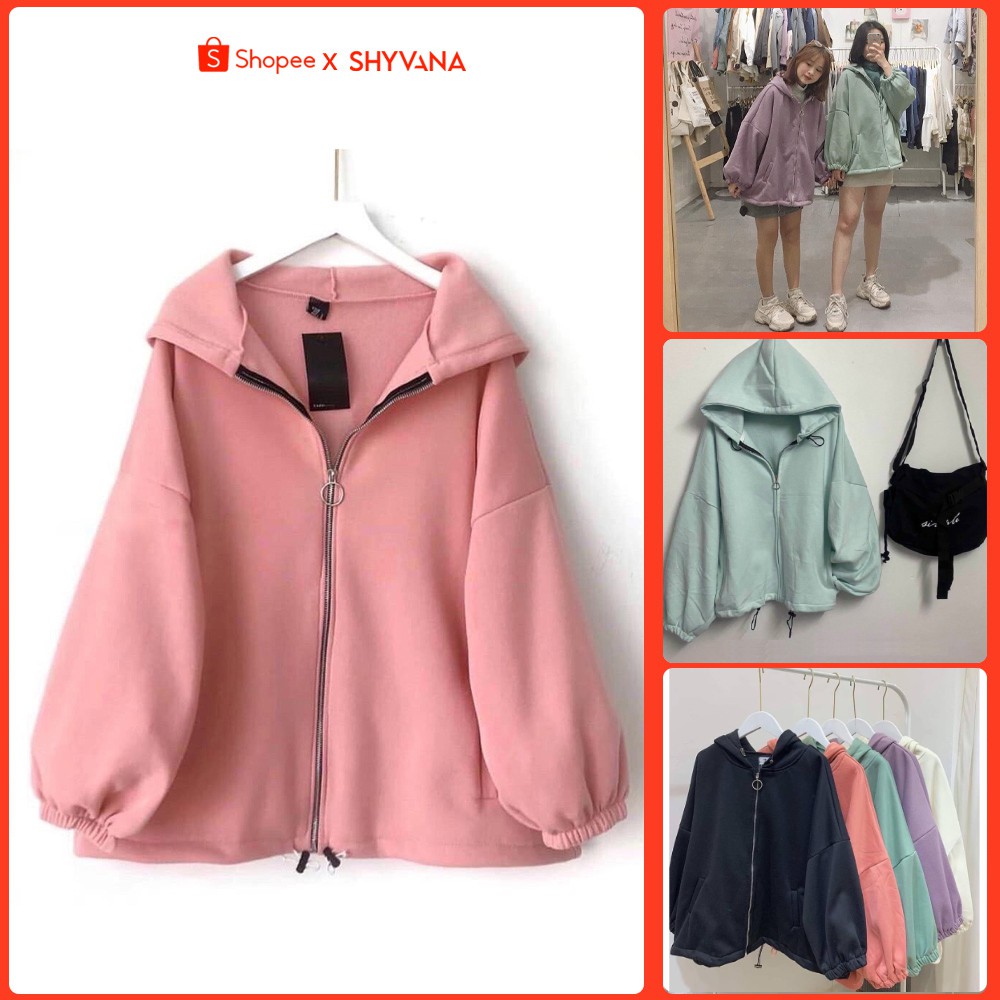 Áo khoác hoodie zip trơn nỉ nữ có dây kéo như hình KNT01 | BigBuy360 - bigbuy360.vn