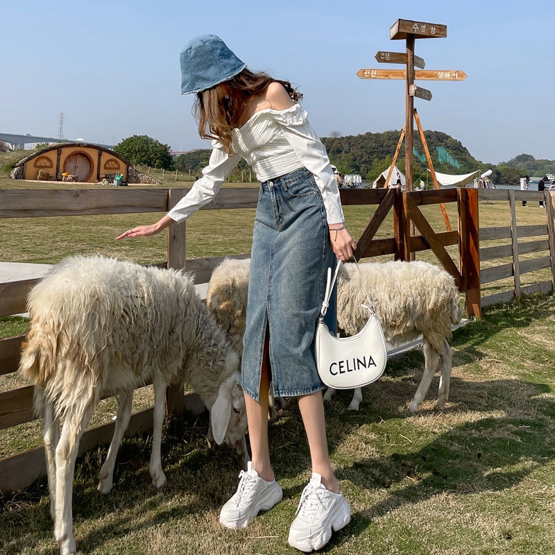 Chân Váy Jeans Dài Xẻ Tà Thời Trang Dành Cho Nữ
