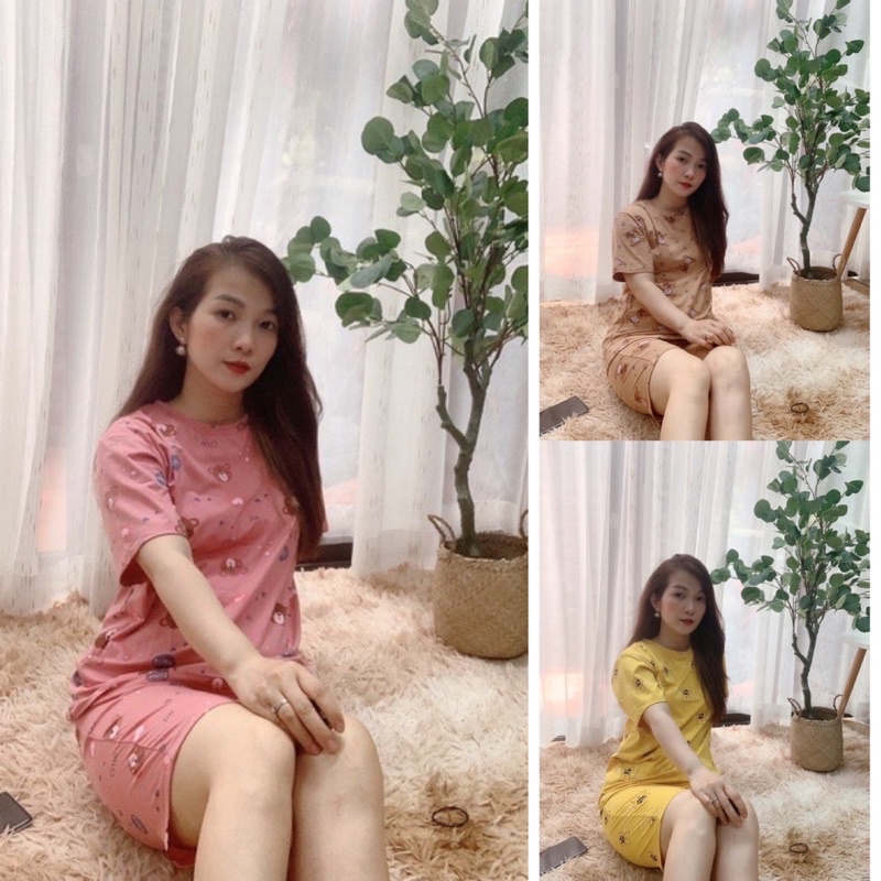 Bộ cotton nữ mặc nhà⚡️Set đồ bộ hình gấu siêu kute hàng Thiết kế cao cấp( Ảnh tự chụp)