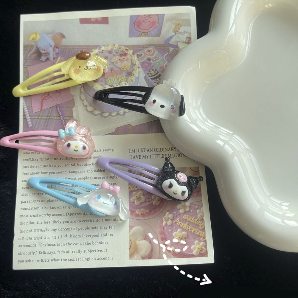 Set 5 Kẹp Tóc Hình Thỏ / Cún Sanrio Kulomi Màu Kẹo Ngọt Dễ Thương Cho Bé Gái