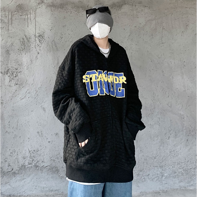 Áo Khoác dây kéo Có Nón Tay Dài Thêu Chữ áo khoác nam Phong Cách Hàn Quốc Cổ Điển Thời Trang áo hoodie dây kéo Dành áo khoác hoodie Nam Nữ