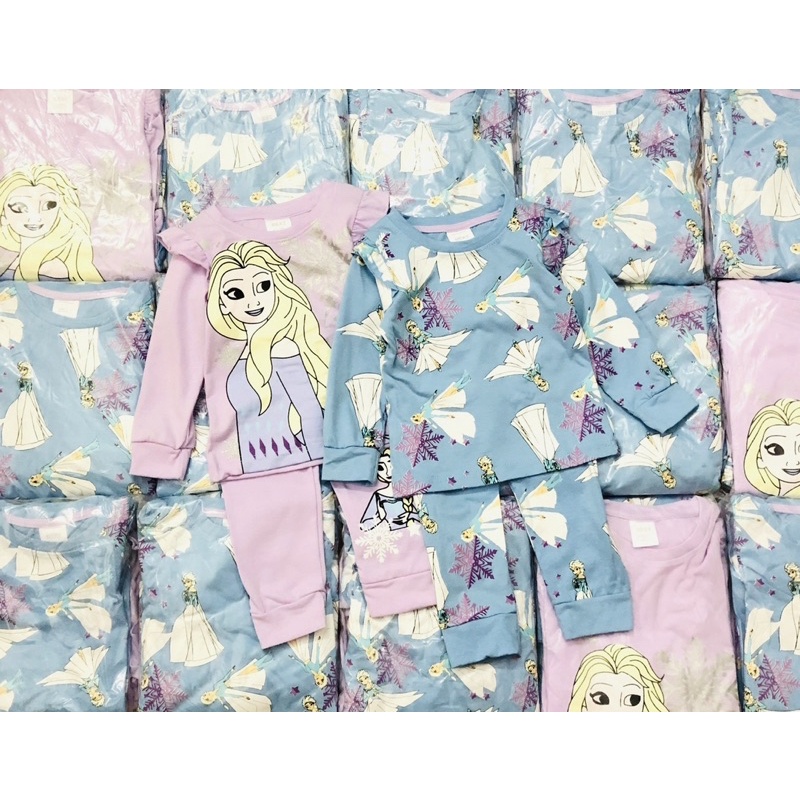 Set 2 bộ cotton dài tay hình El.sa cho bé gái màu tím xanh size từ 10-24 cân