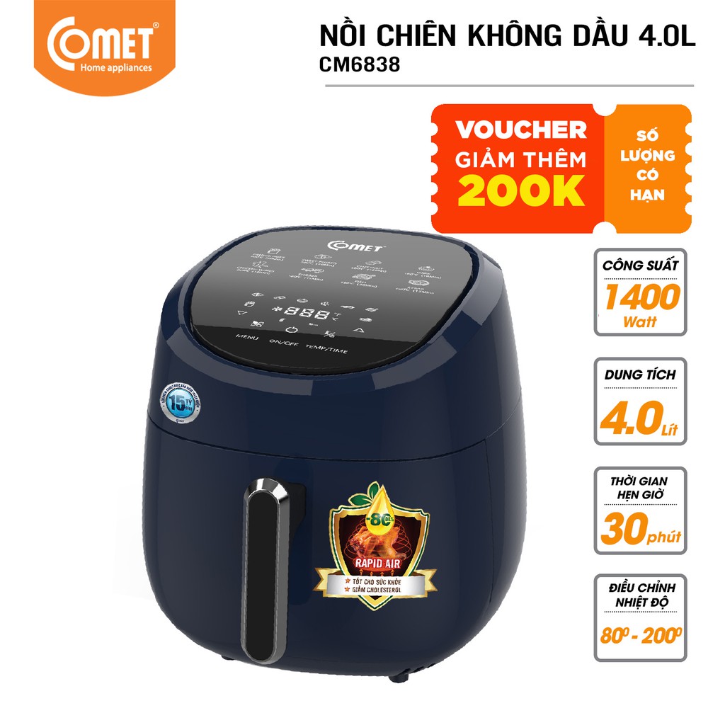 Nồi chiên không dầu phím cảm ứng điện tử COMET 4L - CM6838