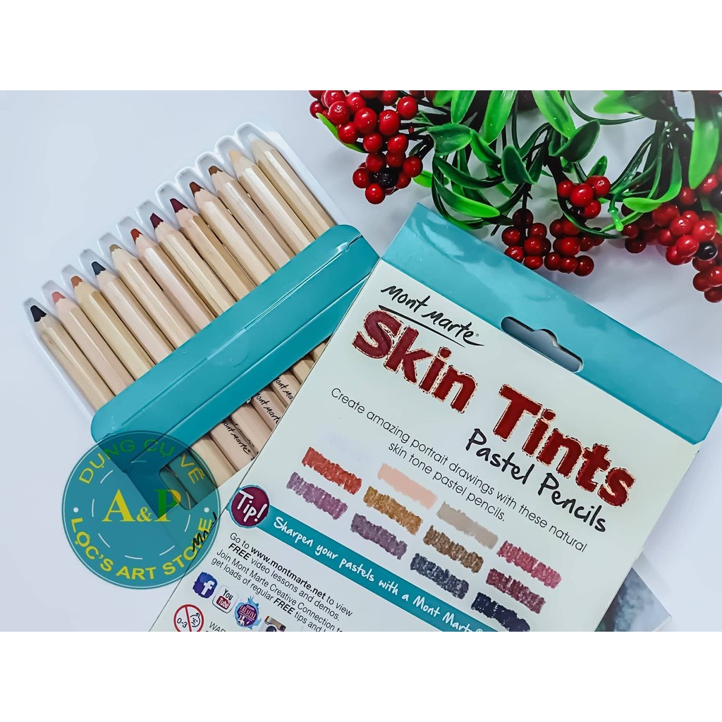 Skin Tints Pastel Pencils Mont Marte 12 màu