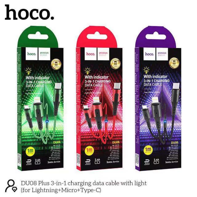 Cáp Sạc 3 Đầu Hoco DU08 ( Có đèn led )