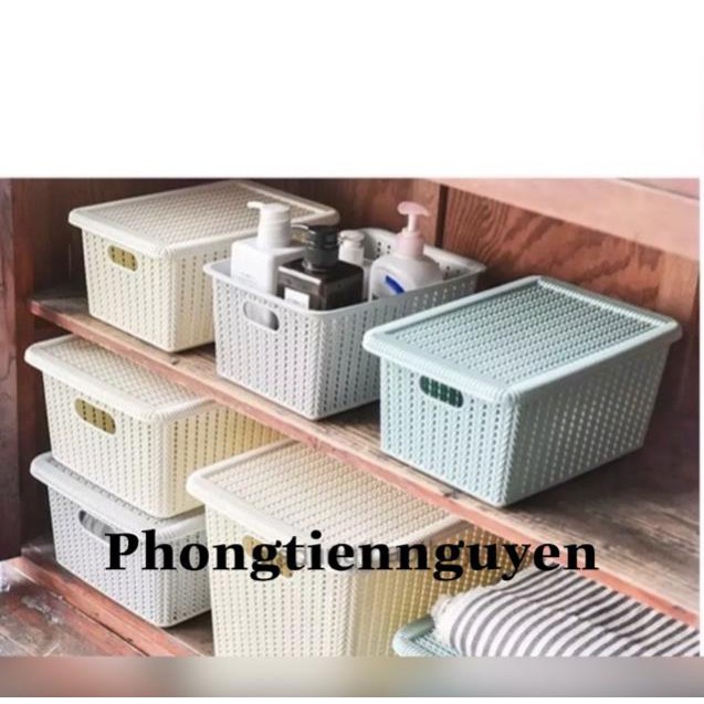 [HANG HOT] Rỏ nhựa giả mây có quai cầm,sọt đựng quần áo, rỏ đựng quần áo