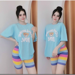 Bộ ngố thun cotton 4 chiều, Bộ mặc nhà thun cotton, Bộ ngố áo phông rộng quần bozip phông từ 45-60kg