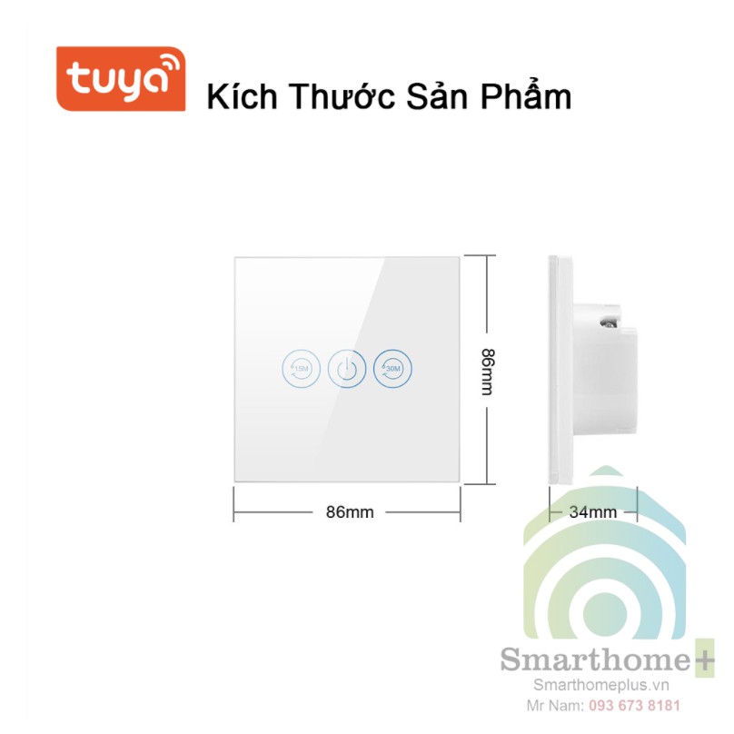 Công Tắc Wifi Bình Nóng Lạnh 20A Hẹn Giờ Tắt Hình Vuông Tuya FW3-EU