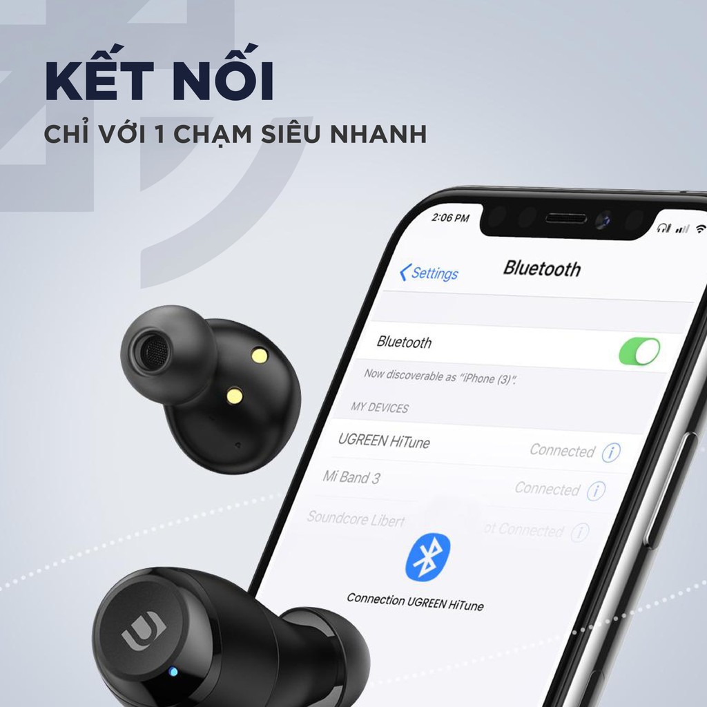 Tai nghe Bluetooth TWS UGREEN Hi-tune WS100 - Âm thanh Hifi, chống nước IPX5, sạc 15 phút nghe nhạc 2 giờ