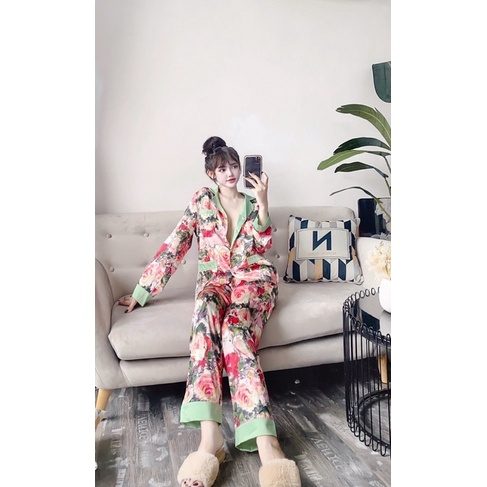 Pijama hoạ tiết hoa hồng cao cấp