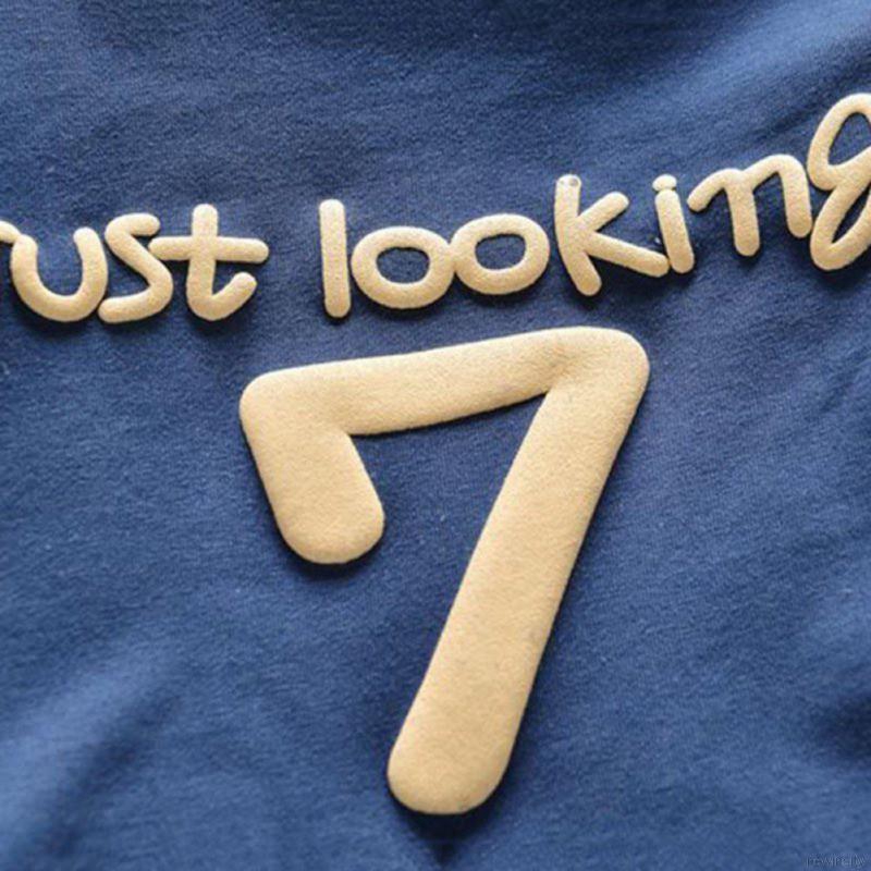 Set áo cổ tròn tay dài họa tiết hình số 7 + quần dài bo gấu dễ thương cho bé