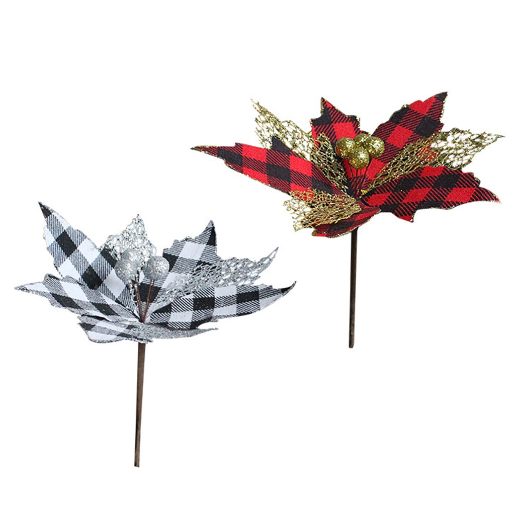 Bông hoa nhân tạo màu đen/màu đỏ họa tiết sọc caro dùng để trang trí cây thông dịp Giáng Sinh/Valentine