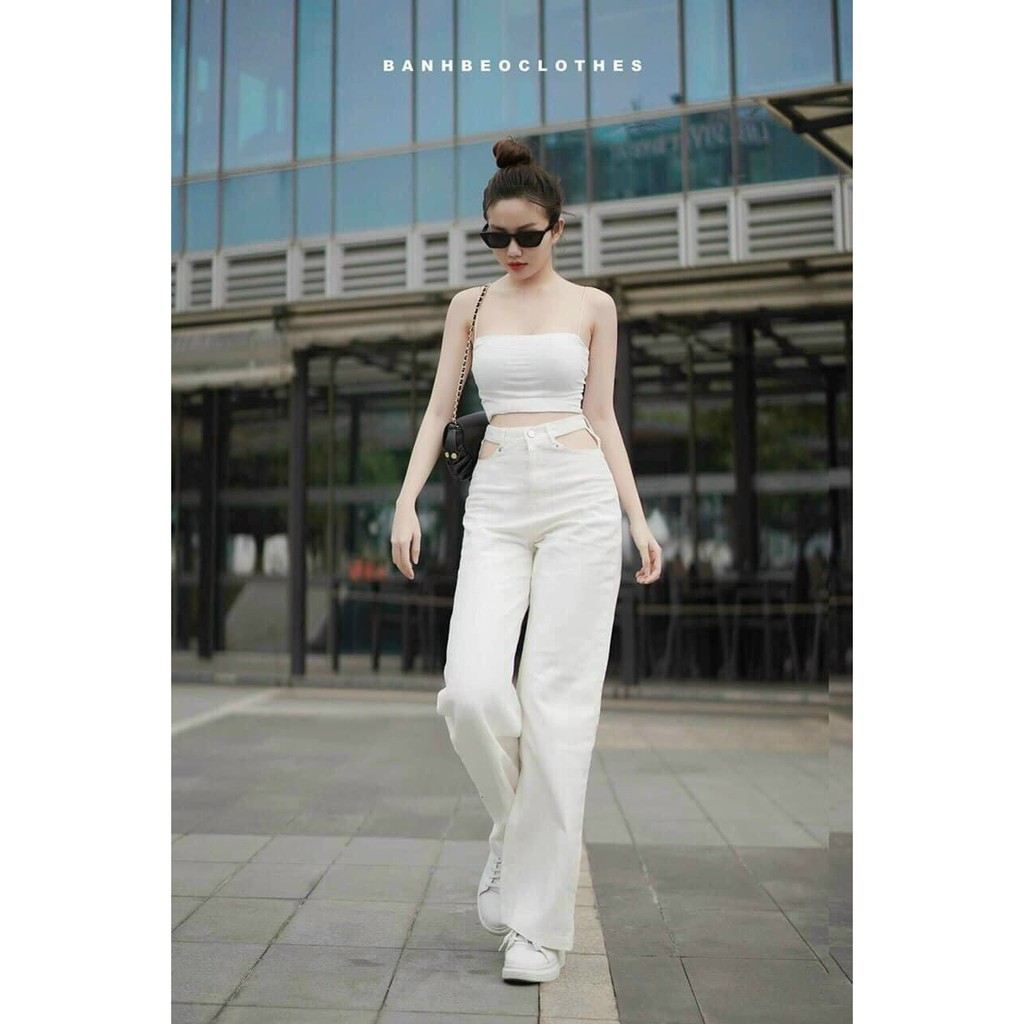 Quần Baggy jean Ống Rộng Lưng Cao Hở Eo Siêu Chất,Siêu Tôn Dáng-JT