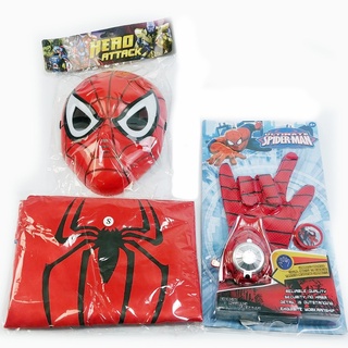 Áo choàng siêu nhân nhện kèm găng tay, mặt nạ, đeo tay bắn đĩa.Bộ trang phục hóa trang 3 Món Người Nhện dịp halloween