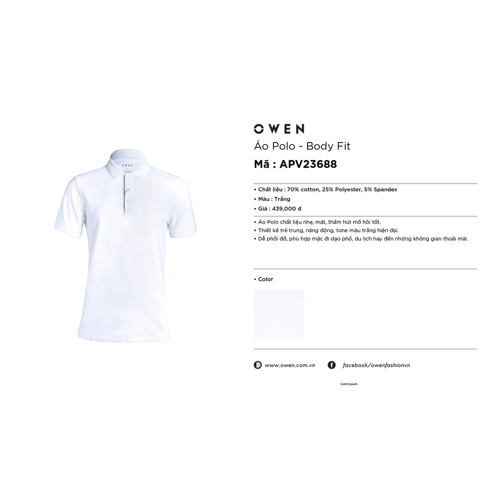 Áo polo nam owen màu trắng dáng body fit APV23688