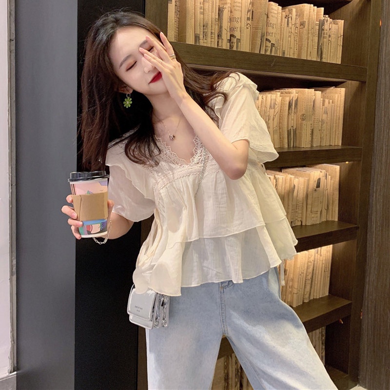 Áo Sơ Mi chiffon Tay Ngắn Phong Cách Hàn Quốc Mới