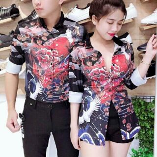 Áo cặp sơ mi lụa in 3D cao cấp về hàng