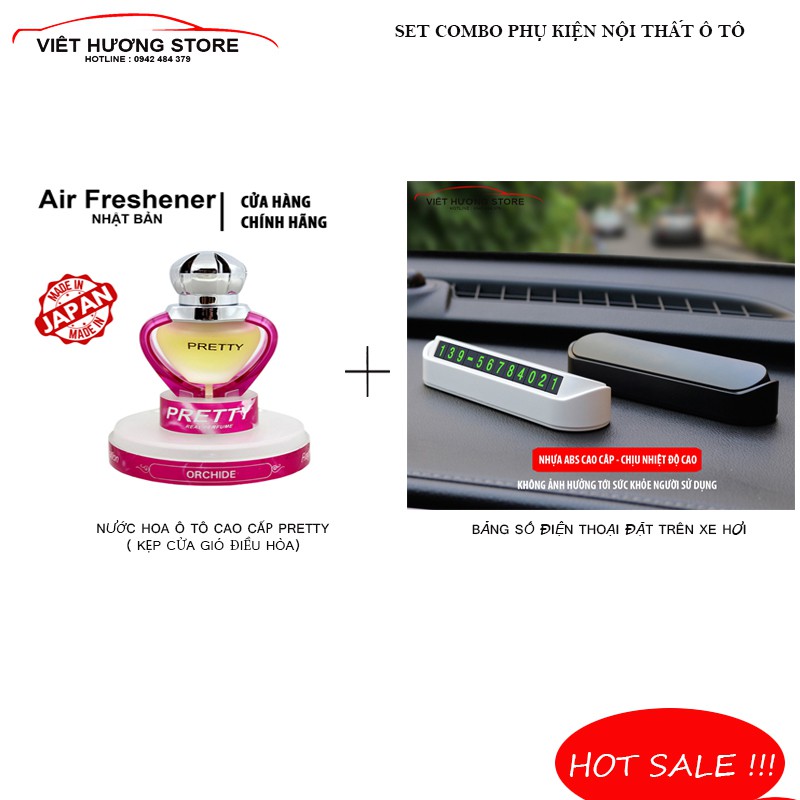 Combo Nước hoa Ô tô Pretty (kẹp cửa gió) + Bảng số điện thoại đặt trên xe Ô tô