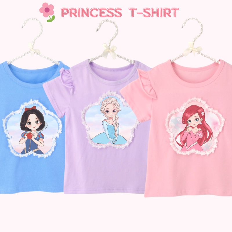 Áo Thun Cotton Họa Tiết Hoạt Hình Công Chúa Xinh Xắn Cho Bé Gái