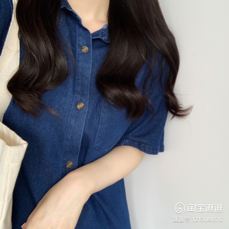 Váy denim xuông dài form sơ mi đơn giản tay ngắn thời trang Hàn Quốc mới nhất 2023