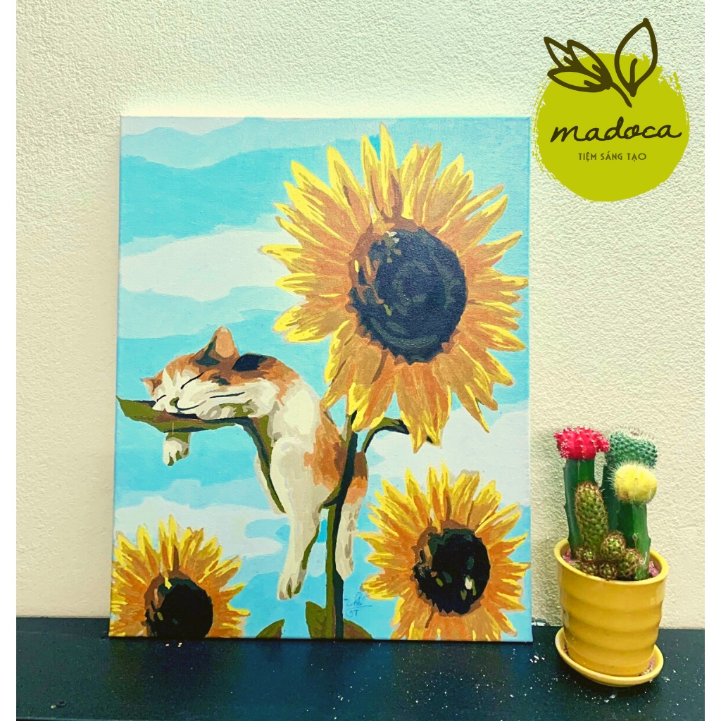 Tranh tô màu, Tranh sơn dầu số hóa tự tô Madoca có khung 40x50cm [TỔNG HỢP CÁC MẪU TRANH BOSS MEO MEO]