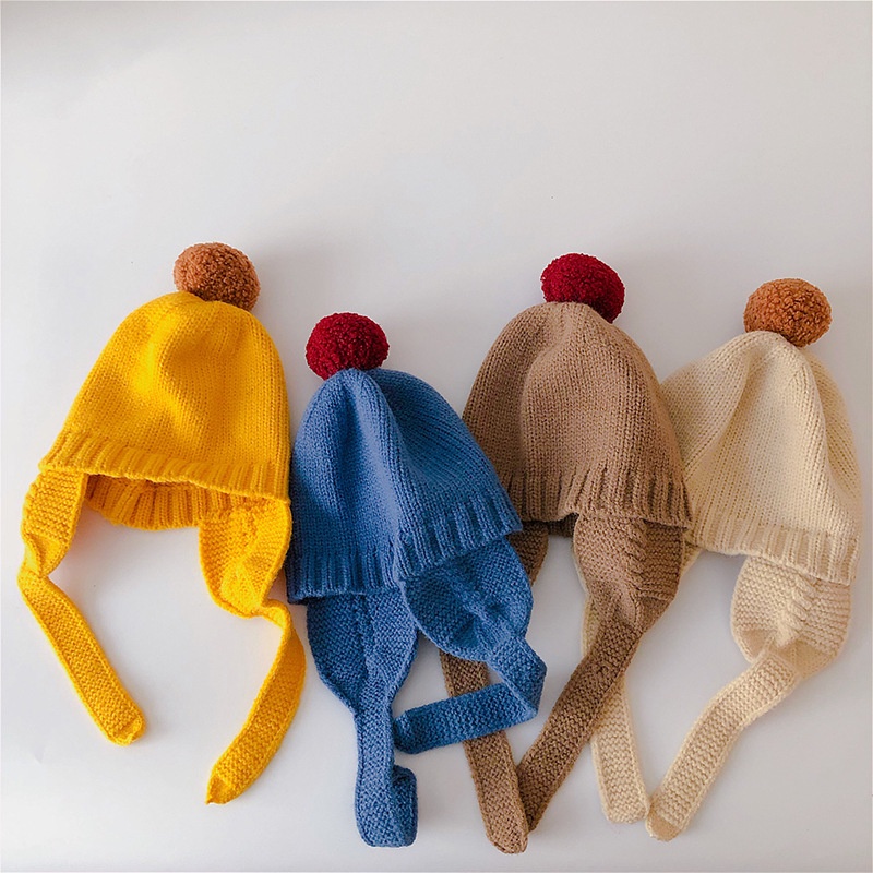 Mũ len chụp tai quả bông dễ thương cho bé