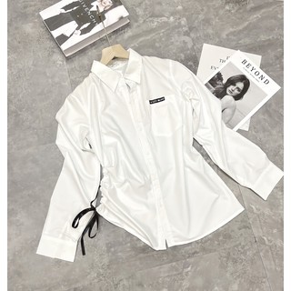 ANU163 - ÁO SƠ MI NỮ TRẮNG RÚT SƯỜN PRADA