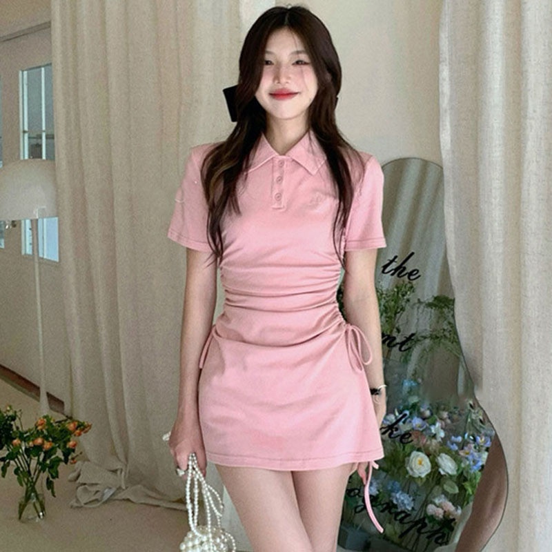 Đầm IELGY tay ngắn có dây rút eo thời trang cho nữ