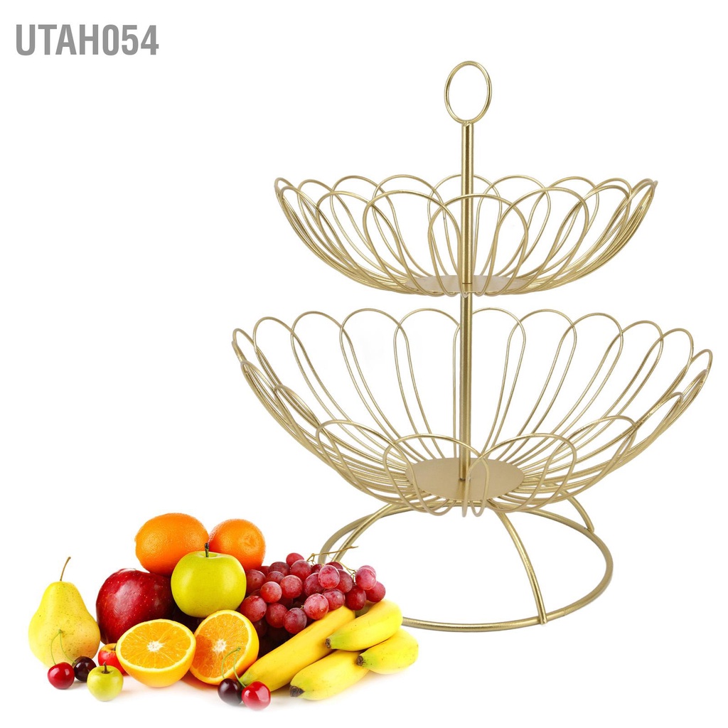Utah054 Bát trái cây 2 tầng Thiết kế hiện đại Bắc Âu Giỏ bằng vàng có thể tháo rời hình học để trang trí nội thất