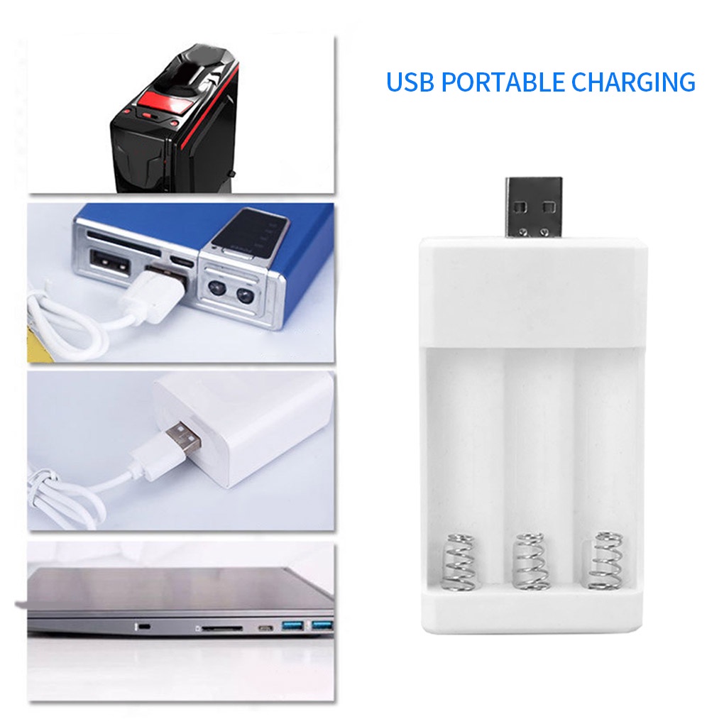 Bộ cắm sạc pin 3 khe AA AAA cổng nguồn USB bằng nhựa