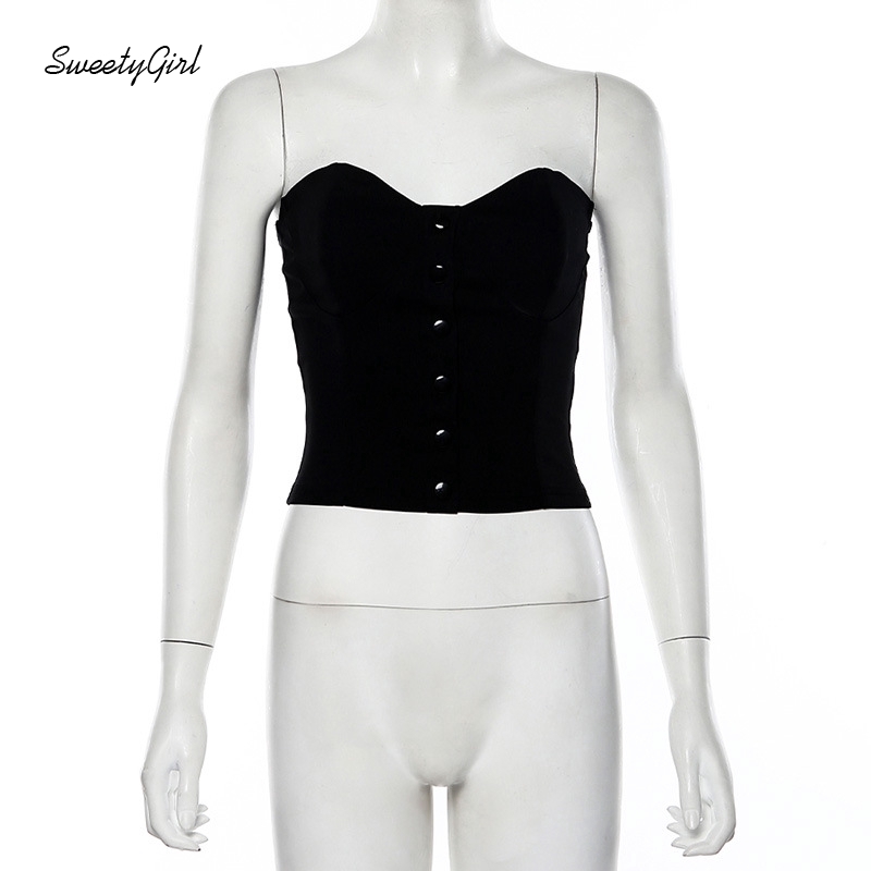 Áo ống cắt thấp màu trơn cài nút áo trước ngực quyến rũ dễ phối đồ dành cho phái nữ | BigBuy360 - bigbuy360.vn