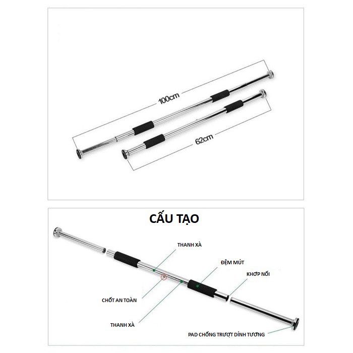 Xà đơn treo tường gắn cửa đa năng độ dài tùy chỉnh