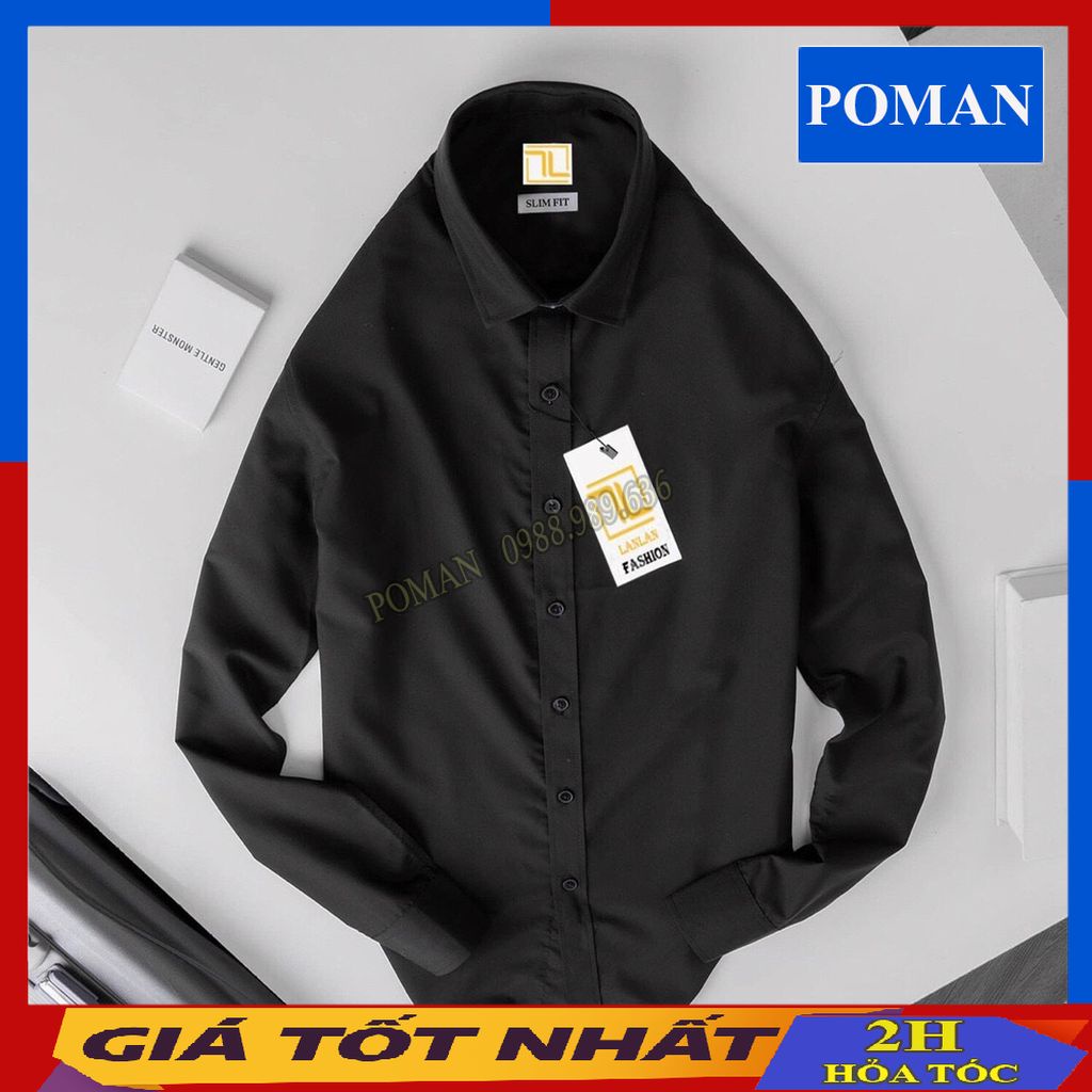 Áo sơ mi nam dài tay unisex form rộng hàn quốc, Áo sơ mi nam dấu cúc vải lụa thái cao cấp chống nhăn SM02 - POMAN
