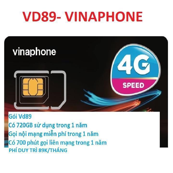 Sim 4G Vinaphone VD89 miễn phí gọi nội mạng - 50 phút liên mạng, 60GB tháng