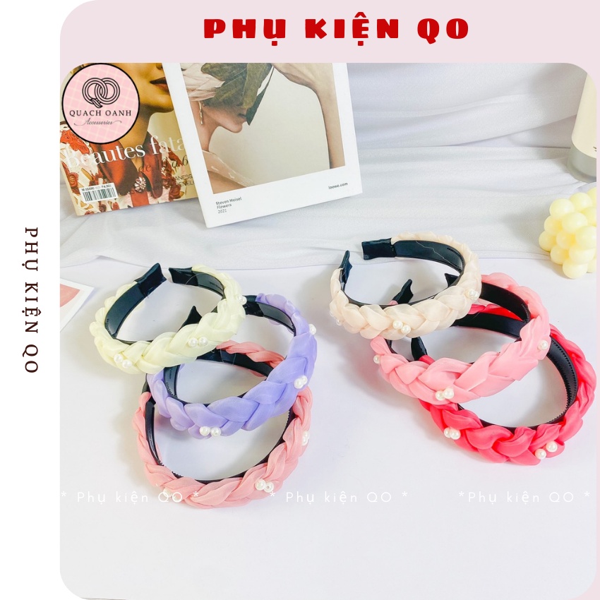 Bờm vải voan bản to đính ngọc trai nhân tạo BOM45