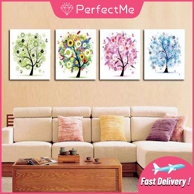 Bộ tranh đính đá 5D tự làm hình cây bốn mùa 30X40cm