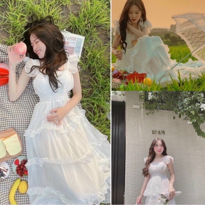 Váy maxi 🌸 Váy cánh tiên voan mềm xếp tầng tiểu thư sang chảnh dành cho nữ MÂY_1989