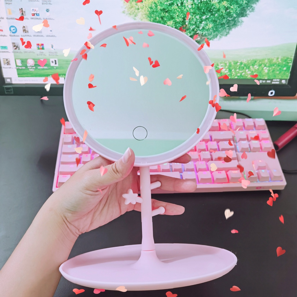 Gương để bàn trang điểm makeup G2 đèn LED cảm ứng 28 x18cm sạc USB