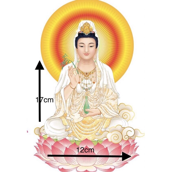 Comb 2 hình Phật Quan Âm cầu bình an, dán xe,nhà cửa kích thước : 12cm x 17cm cáng màng kim tuyến lấp lánh, đẹp sắc nét.