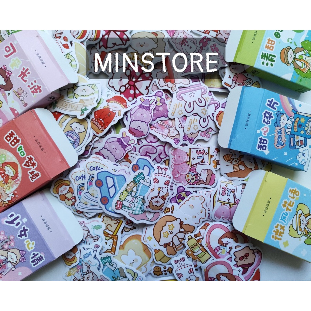 Hộp 45-50 miếng hoặc 300 miếng dán sticker hình dán trang trí siêu dễ thương