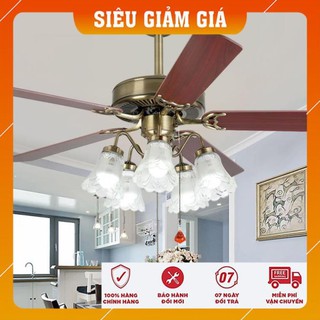Quạt Trần Đèn - Quạt Đèn Chùm - Quạt Trần LED CIZOMI cánh gỗ phong cách cổ điển - kèm bóng LED chuyên dụng
