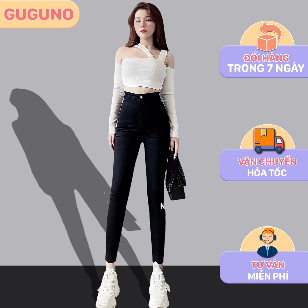 Quần jean skinny nữ dáng ôm lưng siêu cao trơn basic GUGUNO ulzzang