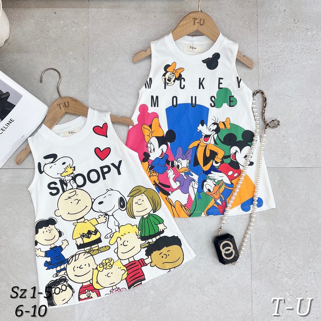 Váy bé gái sát nách hoạt hình 3D Mickey và Snoopy size 8-40kg XHN964