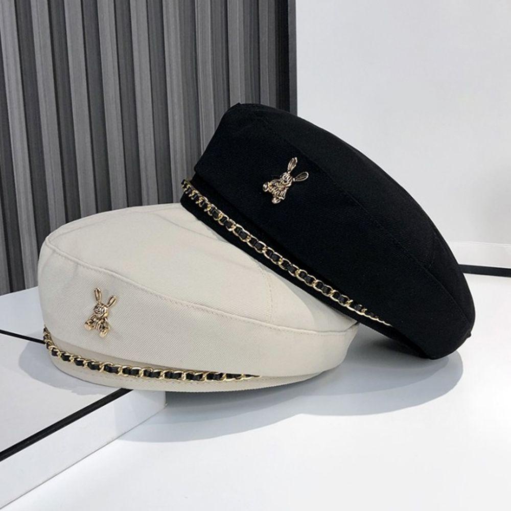 Mũ Beret Polyester Chống Gió Phối Dây Xích Kim Loại Dễ Thương Sáng Tạo Cho Nữ