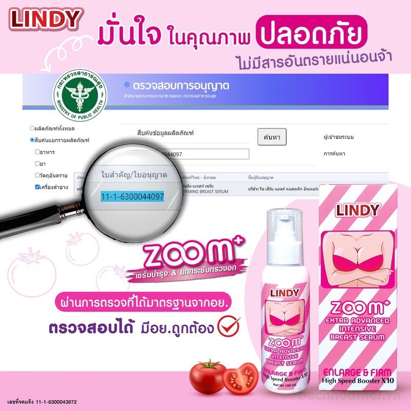 Serum Lindy Zoom Thái Lan săņ chắc căņg mịn vòng trên