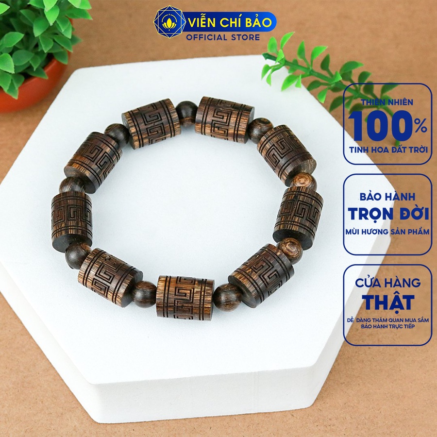 Vòng tay nam trầm hương sánh chìm đốt trúc khắc Hoa văn bình an thời trang phụ kiện trang sức Viễn Chí Bảo V000189