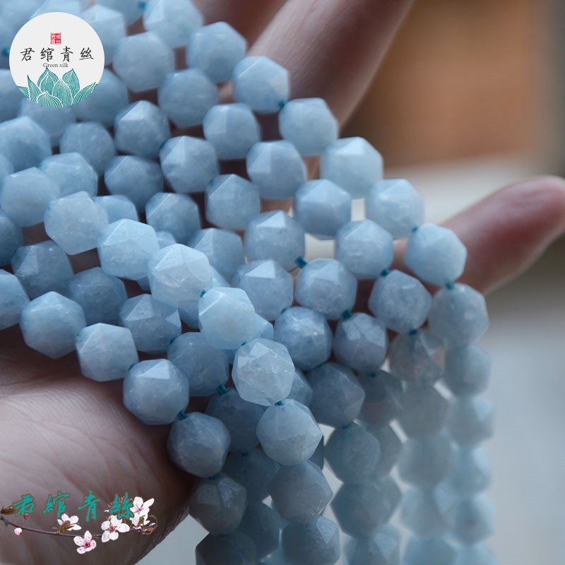 Chuỗi Hạt Hình Tam Giác Màu Xanh Aquamarine Tự Nhiên 8MM Dùng Làm Vòng Đeo Tay / Dây Chuyền diy