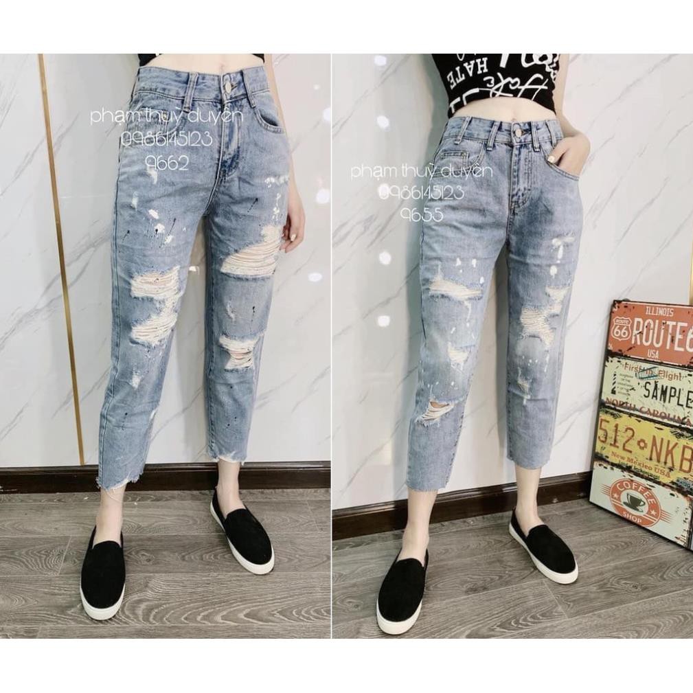 Hàng Chuẩn. Quần baggy bò rách vẩy sơn sale12.12